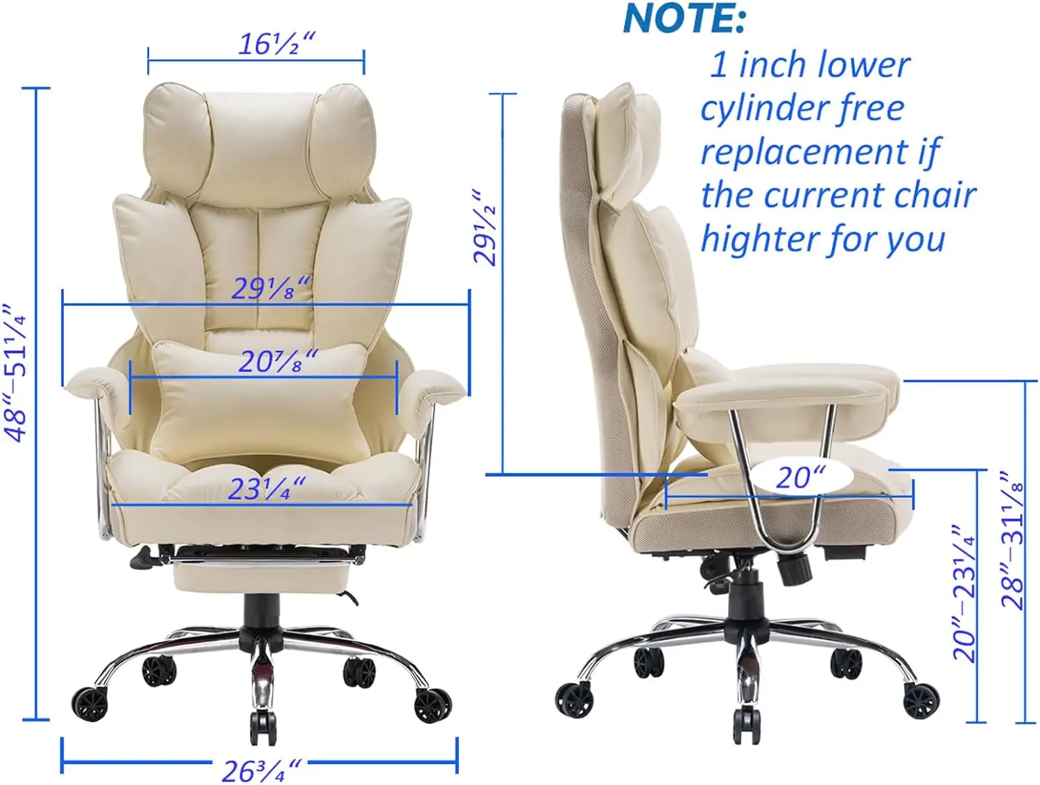 Desk Office Chair 400LBS, Big and Tall Office Chair, PU Leather Computer Chair, Executive Office Chair with Leg Rest