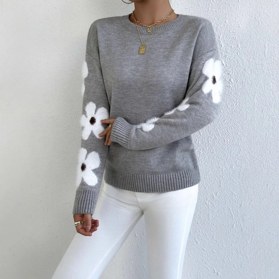 ملابس السيدات Sueter زهرة طباعة فضفاضة جولة الرقبة طويلة الأكمام الخريف الشتاء تنوعا البلوز سترة الخريف الملابس النسائية