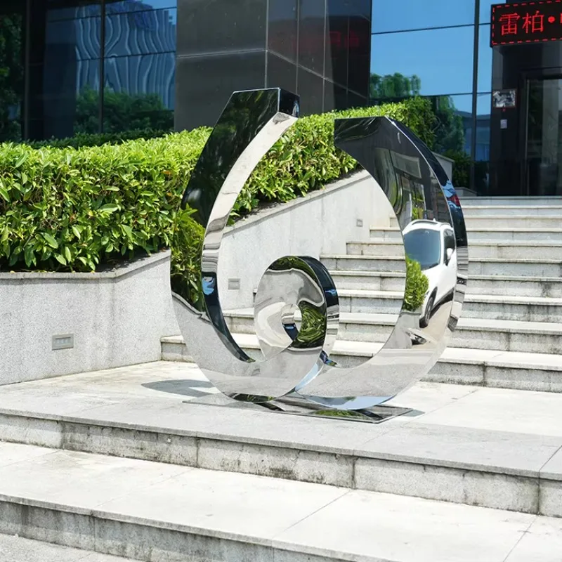 Custom 3D Swirl Loop Metal Sculpture Mirror Polished Outdoor Garden Large Floor Landscape Ornament Interlayer Spiral Inner
