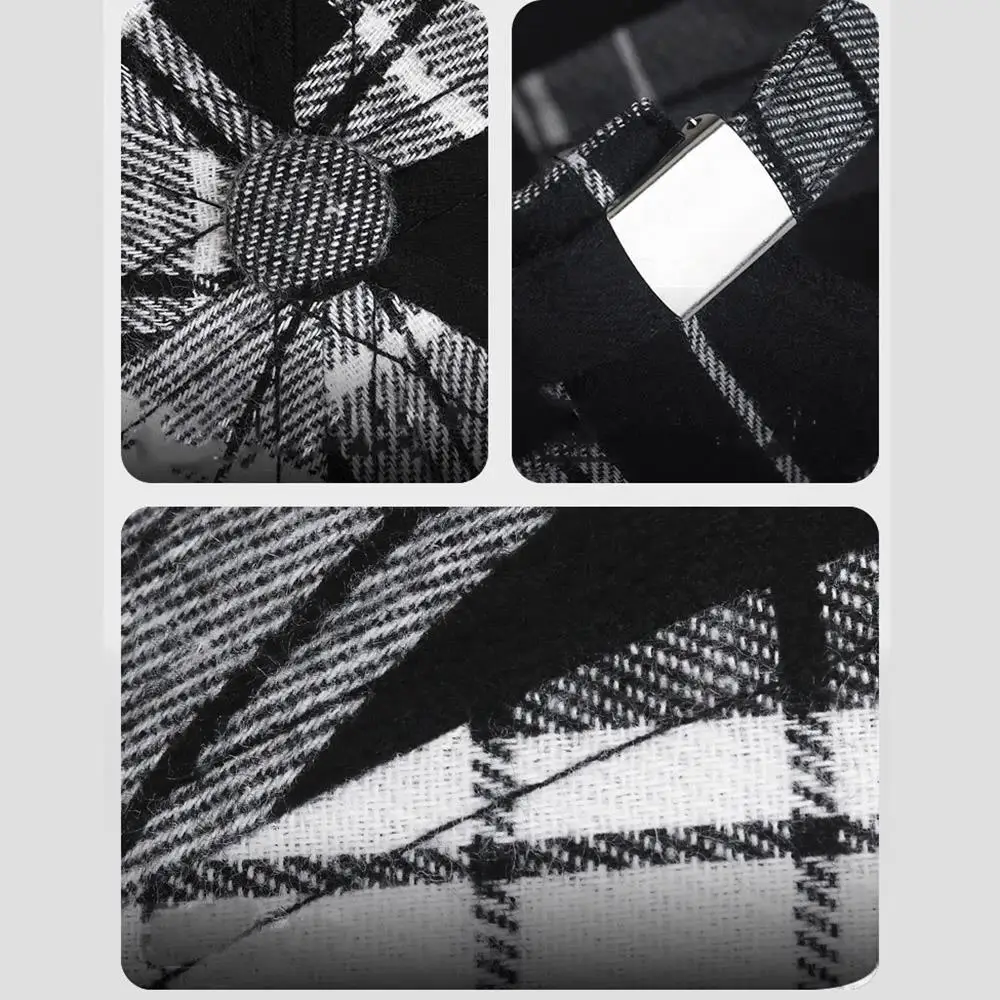 Berretto in pelle di melone autunnale Cappello da padrone di casa scozzese Berretto Docker Cappelli a cuffia a quadretti grandi Cappello senza tesa regolabile Cappellini di melone da strada unisex