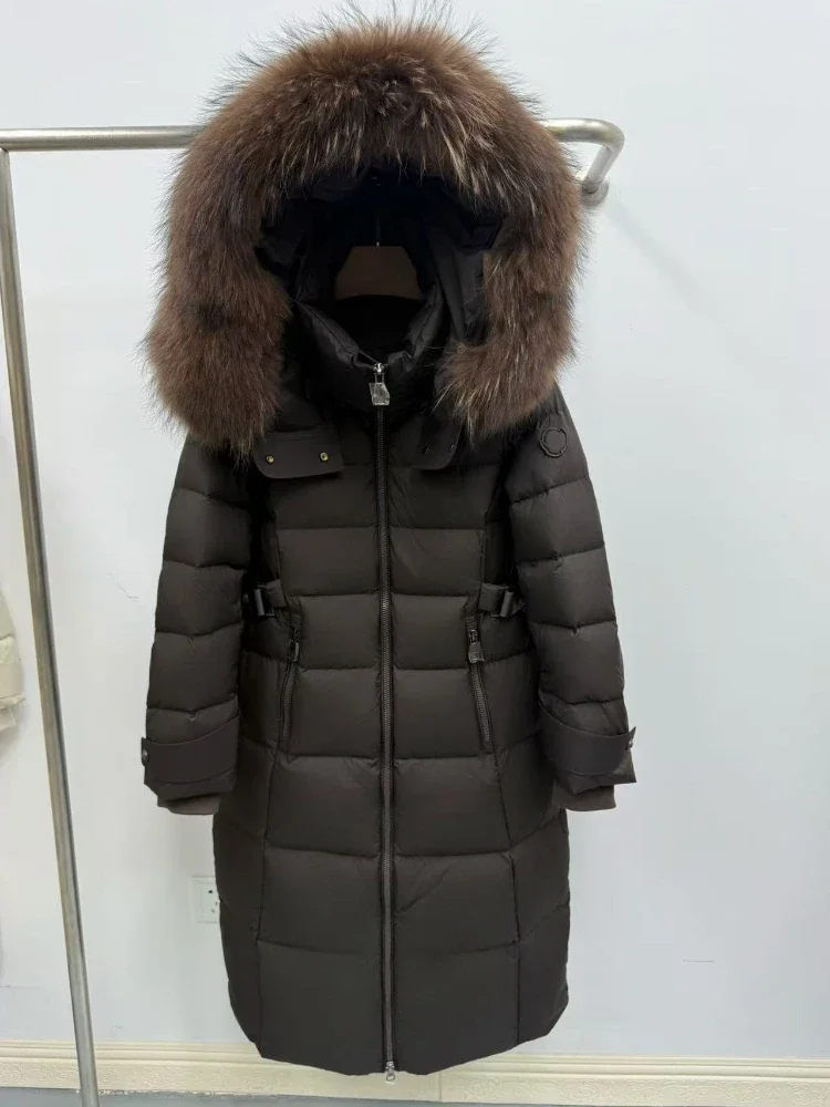 

Real Raccoon Fur Reality Fur Jacket Warm Women Winter Waterproof Long Puffer Jacket Hooded Thick White Goose Down Jacket Parkas