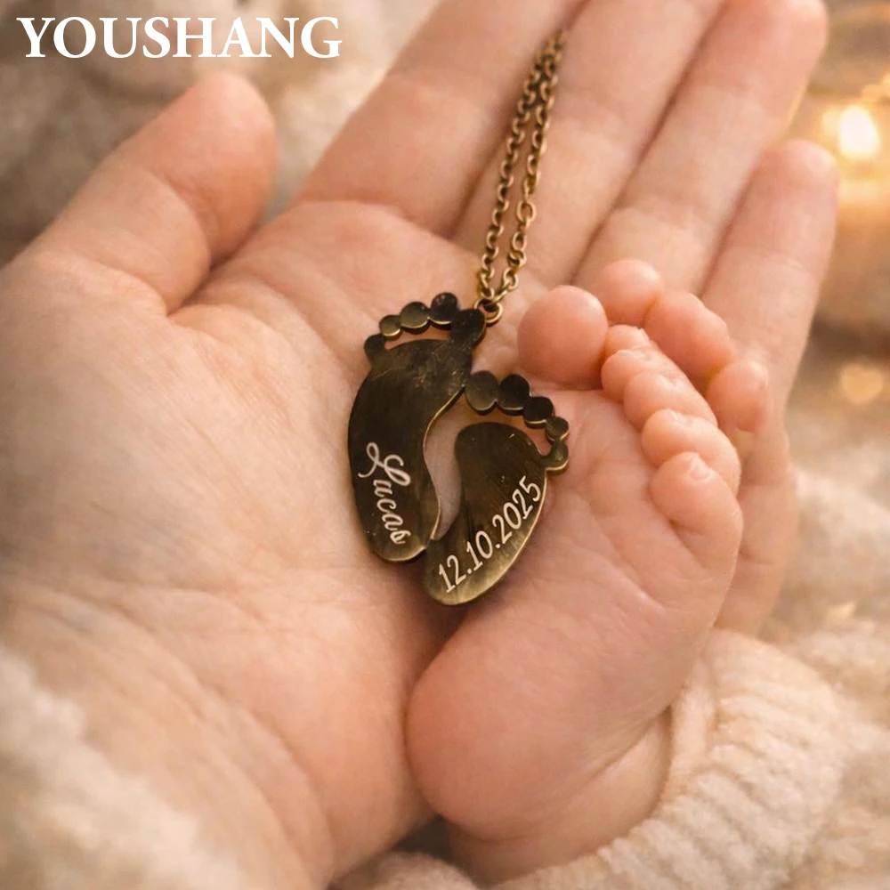 

Personalized Baby Name Necklace Custom Stainless Steel Baby Footprint Pendant Gift for Child's Birth Christening Jewelry