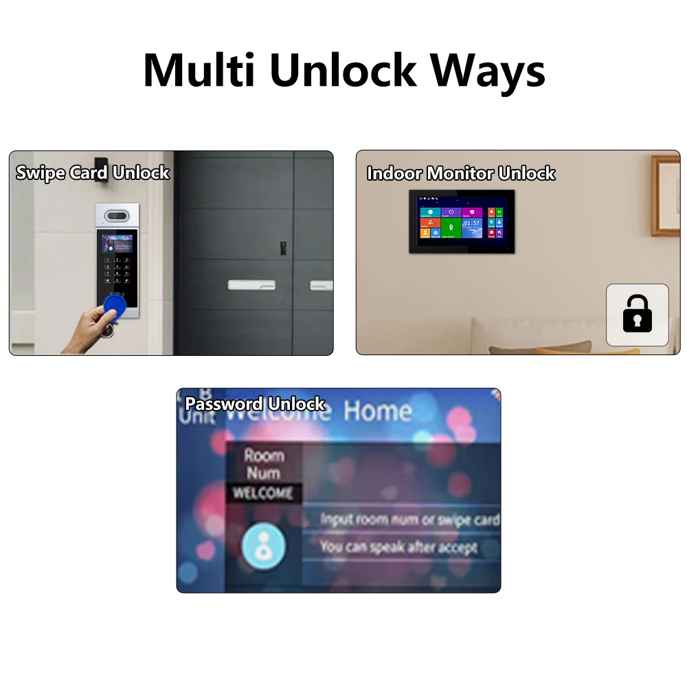 Security Home Access Control System 8 Flats IP TCP Video Door Phone Intercom System 7 Inch Touch Screen Face Recognition For