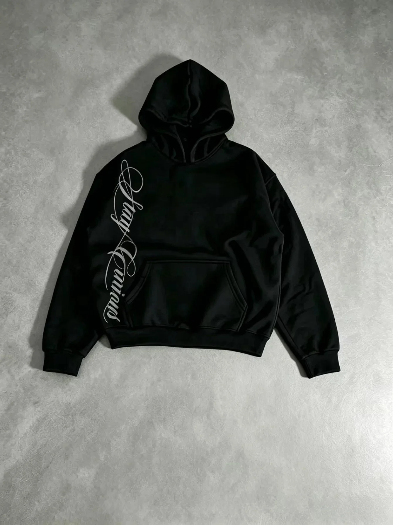 Men Cursive Letter Printed Hoodies Graphic Sweatshirt Minimalist Loose Y2K Hip Hop Warm Fall Winter Tops