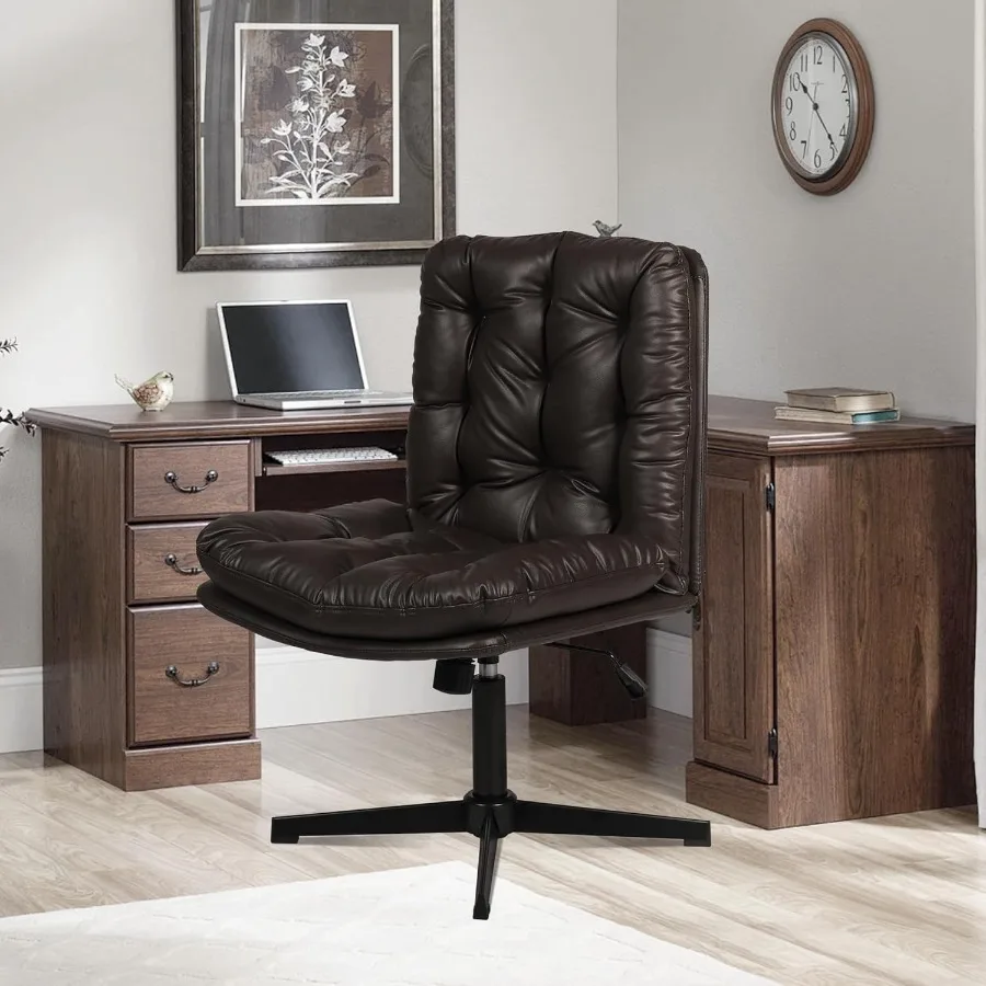 كرسي مكتب منزلي دوار بدون ذراع قابل للتعديل مع تصميم متقاطع على شكل حرف L ودعم قطني مثالي للمساحات الصغيرة #2