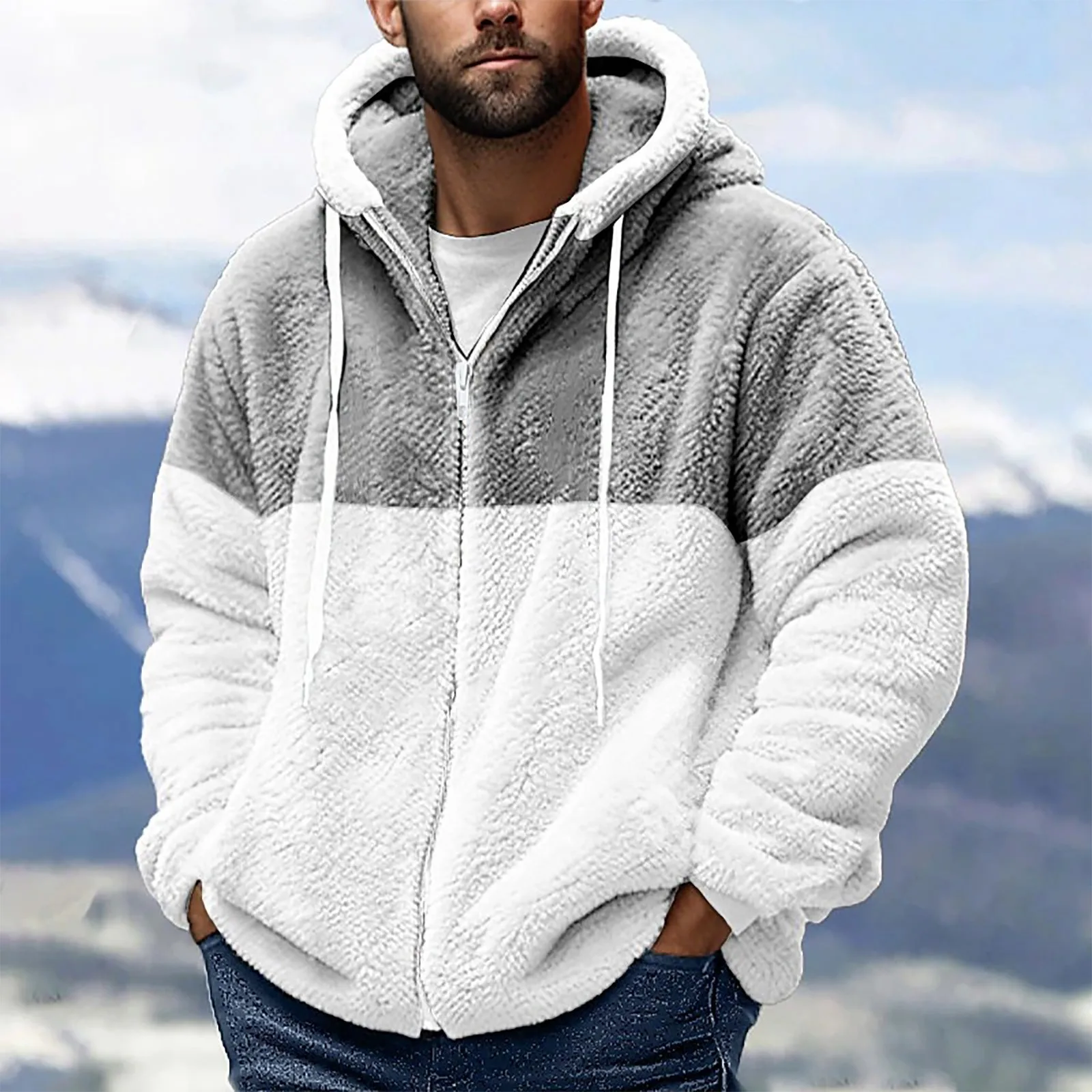 Solid Color Cardigan Men Hooded Sweaters Men‘s Hooded Cardigan Knitted Sweater Winter Thick Fleece Warm Casual Knitwear Coat