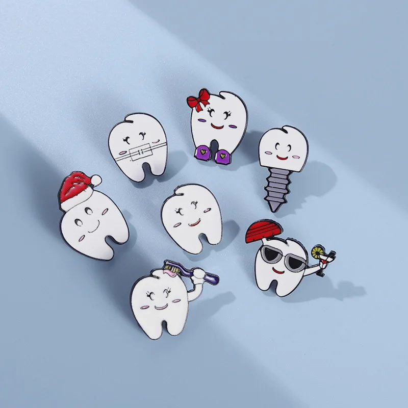 Cartoon Smiling Tooth Enamel Pins Custom Teeth Brooches Lapel Badges Funny Oral Health Jewelry Gift for Kids Friends