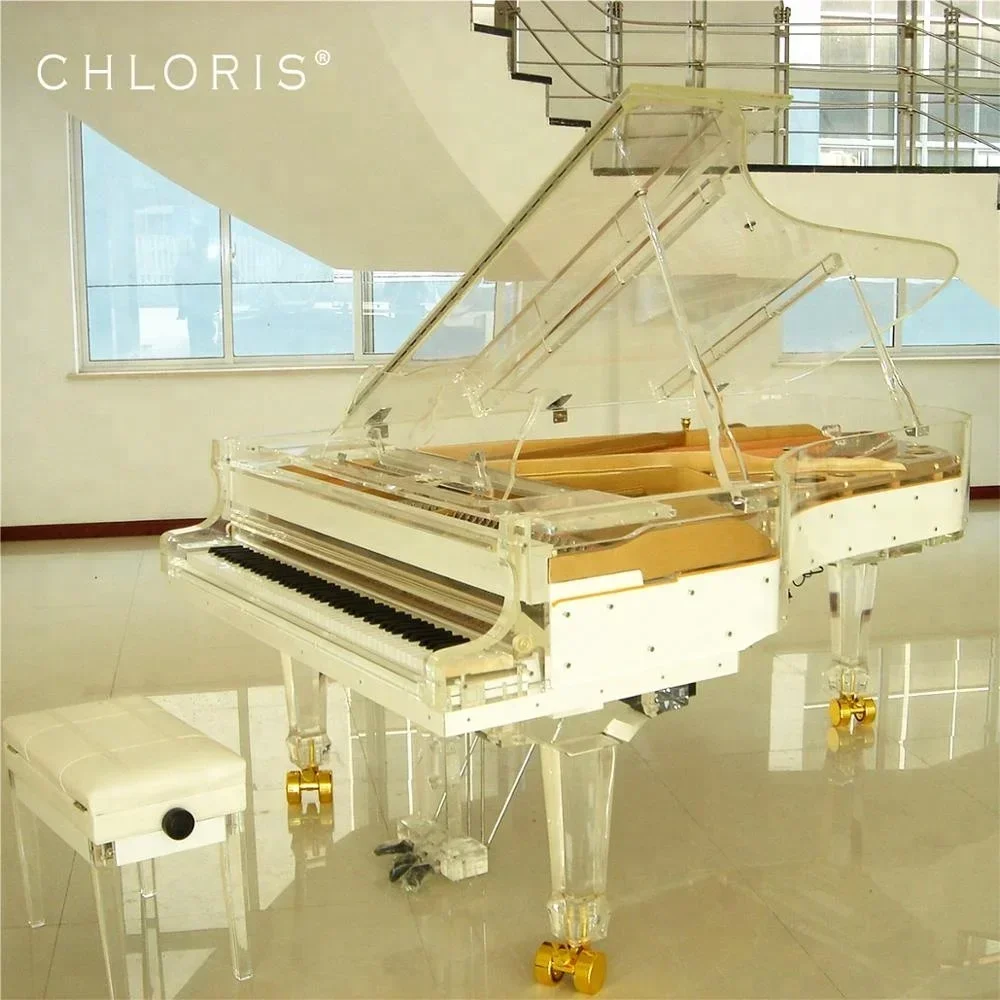 Chloris Luxury Hotel Furniture Clear Acrylic Stage Concert Grand Piano 275 Price With LED Lights Crystal Piano