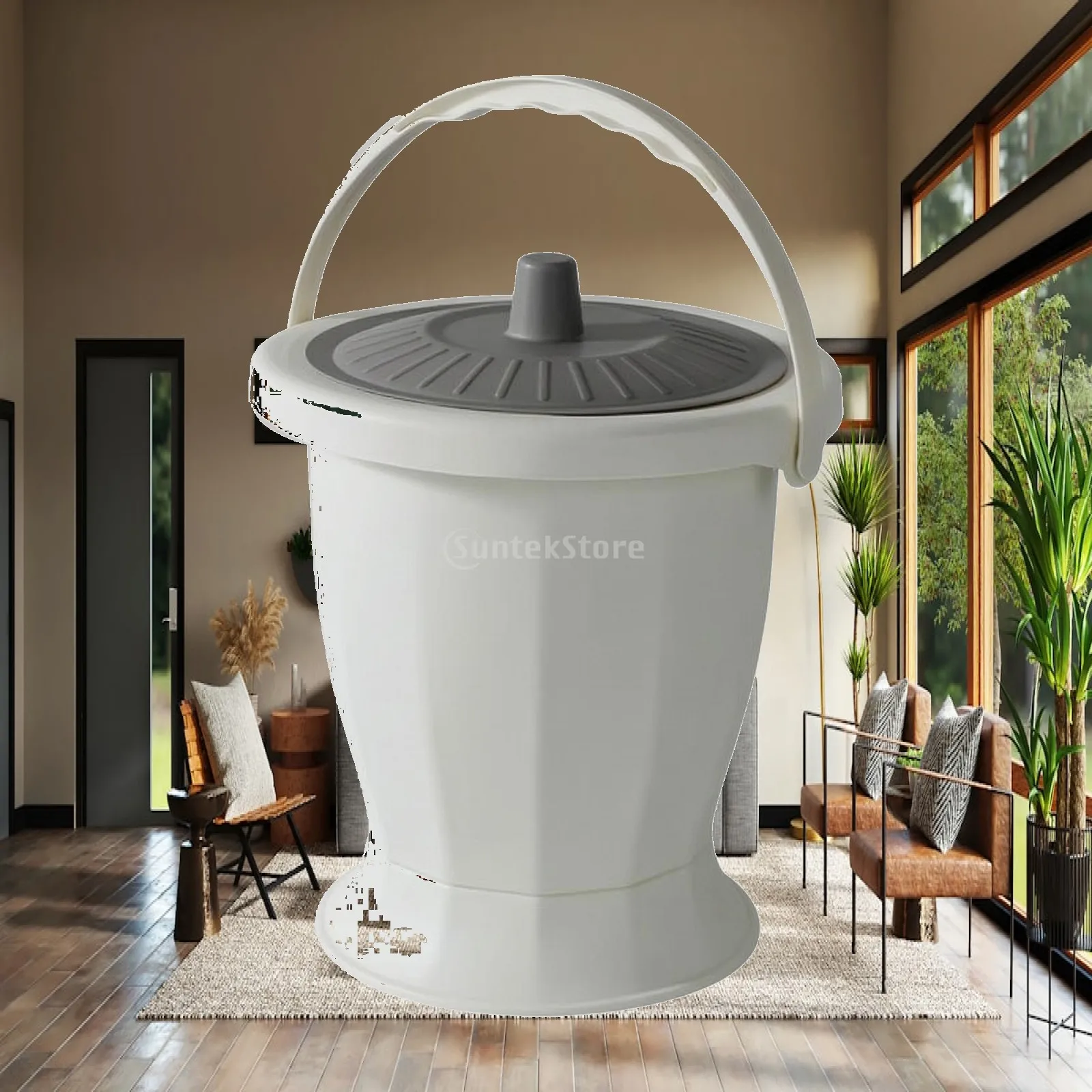 Bedside Toilet Bucket with Lid and Carry Handle for Elderly Adults Portable Chamber Pot for Home Recovery