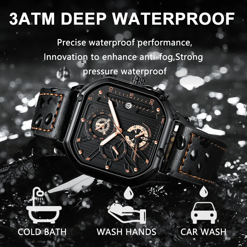 POEDAGAR New Luxury Casual Men\'s Quartz Watch Chronograph Date Waterproof Luminous Leather Man Watches Military Sports Men Watch