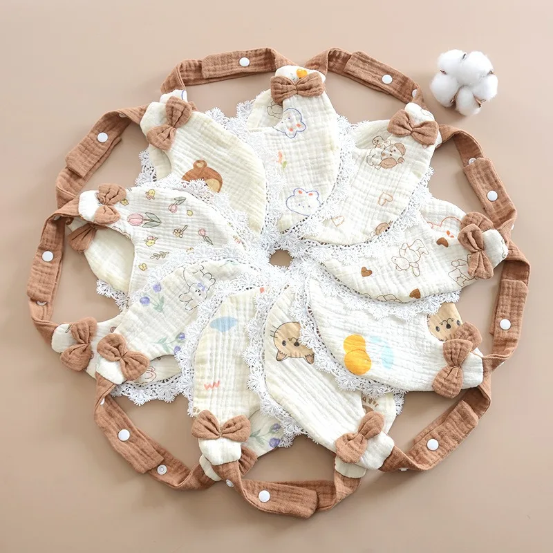 Simpatici bavaglini coreani per bambini, bandana in cotone con fiocco in pizzo, per neonate, morbidi e traspiranti, bavaglino sbavante regolabile per I