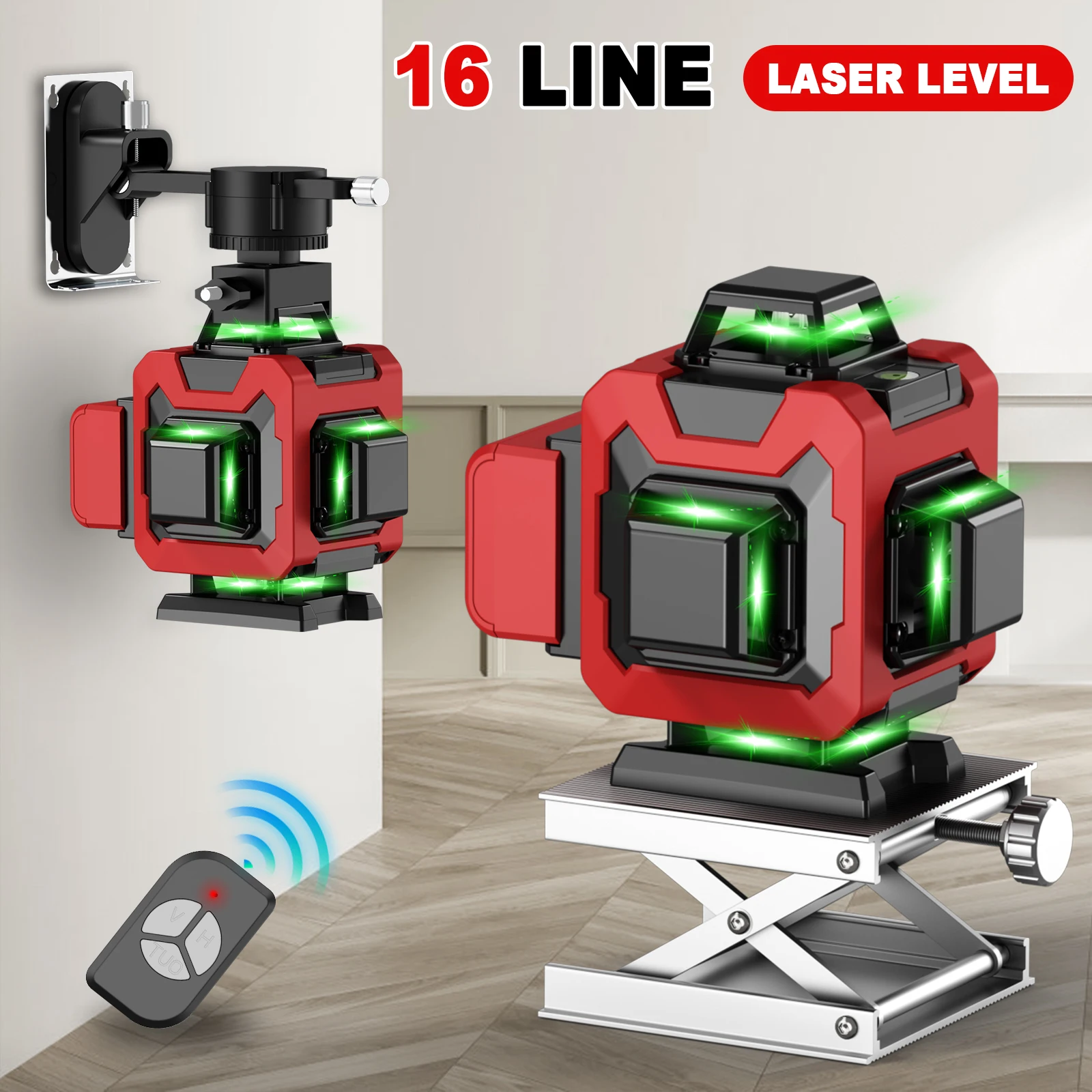 WEIDDW 4D 16 Lines Professional Laser Levels with Tripod Suitcase  360°Self-leveling Horizontal Vertical Green Line Nivel Laser