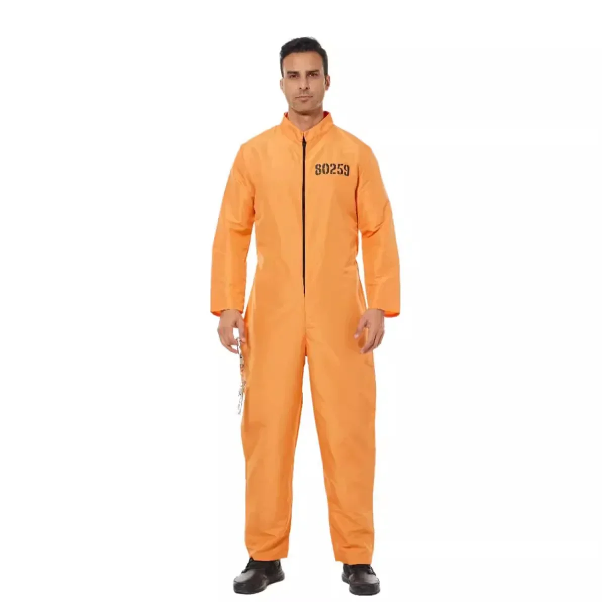 Adult Halloween Prisoner Jumpsuit Orange Uniform Handcuff Men Party Cosplay Anime Clothes Jailbird Stage Performance Wear 2024