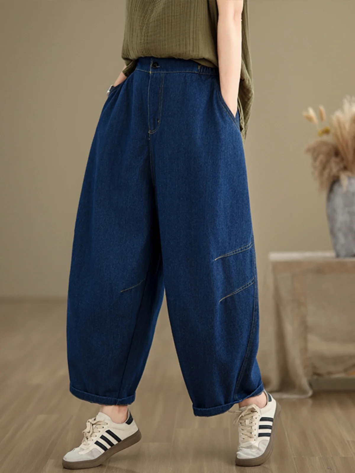 

High Waist Wide Leg Harlan Jeans Women Loose Fit Nine Points Slimming Capris Summer New Arrival Blue Denim Pants