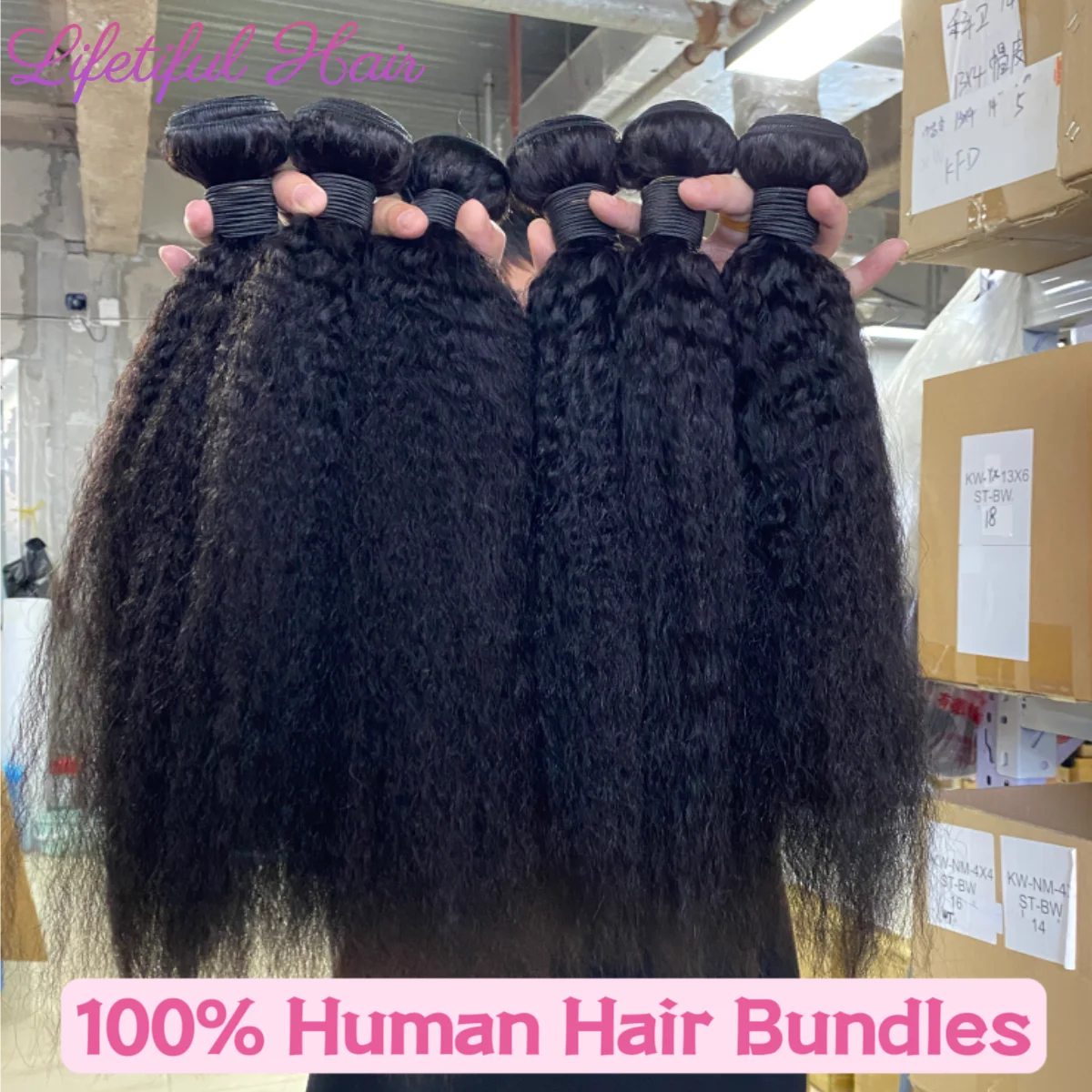 Kinky Straight Human Hair Bundles 1/3/4 Yaki Bundles 28 30 32 Inch Bundles Brazilian Raw Human Hair Extensions for Women