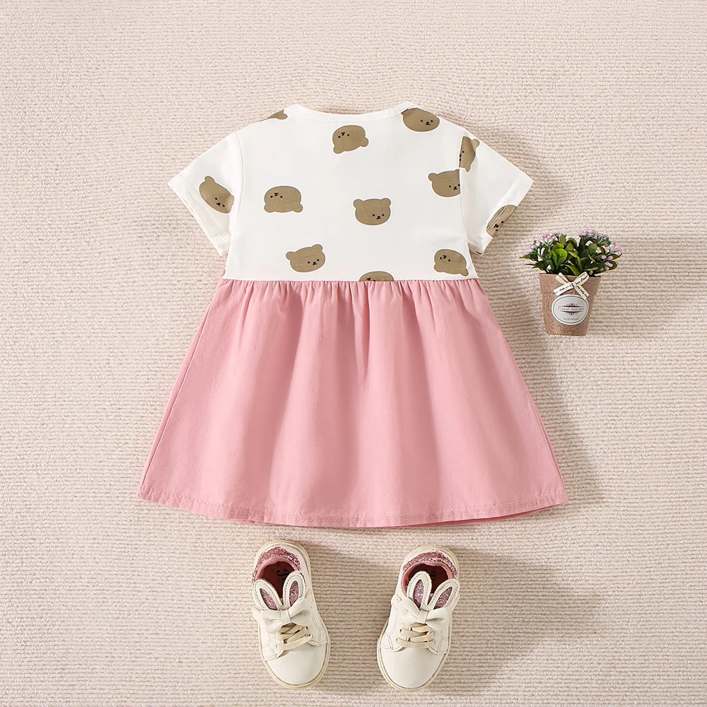 Summer New Girl Baby Dress Strap Dress Cartoon Animal Two Piece Set T-shirt Little Bear Print Sweet Princess Dress