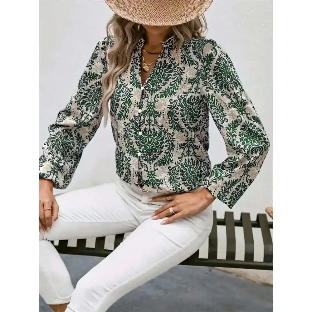 Casual Loose Long Sve Printed irt Street Sle Loose Fit Cotton  Knot Spring Faion Women's Premium irt