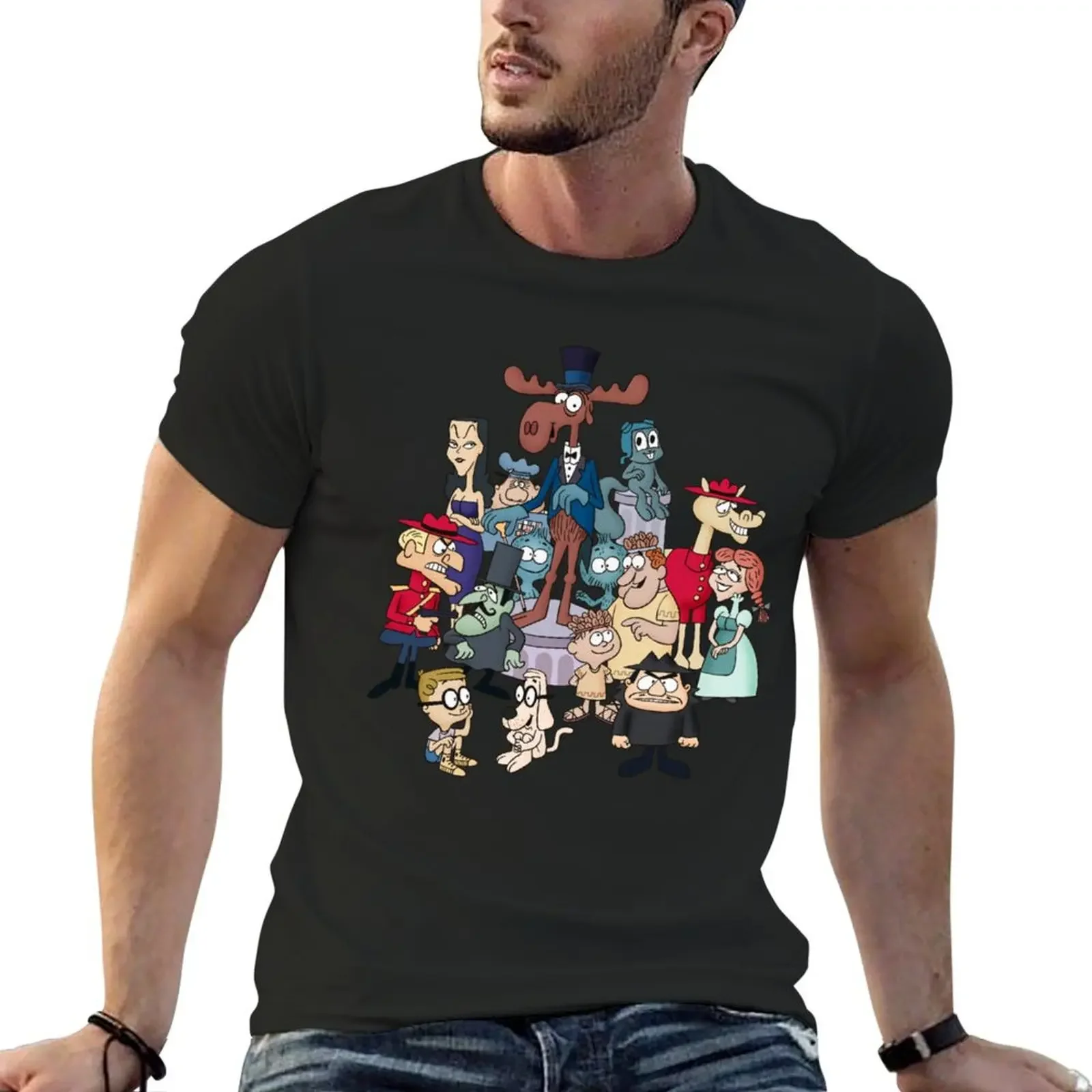 

Tributes to Jay Ward Cartoons Rocky, Bullwinkle, and Friends T-Shirt Blouse customizeds Men's cotton t-shirt 2025 new model