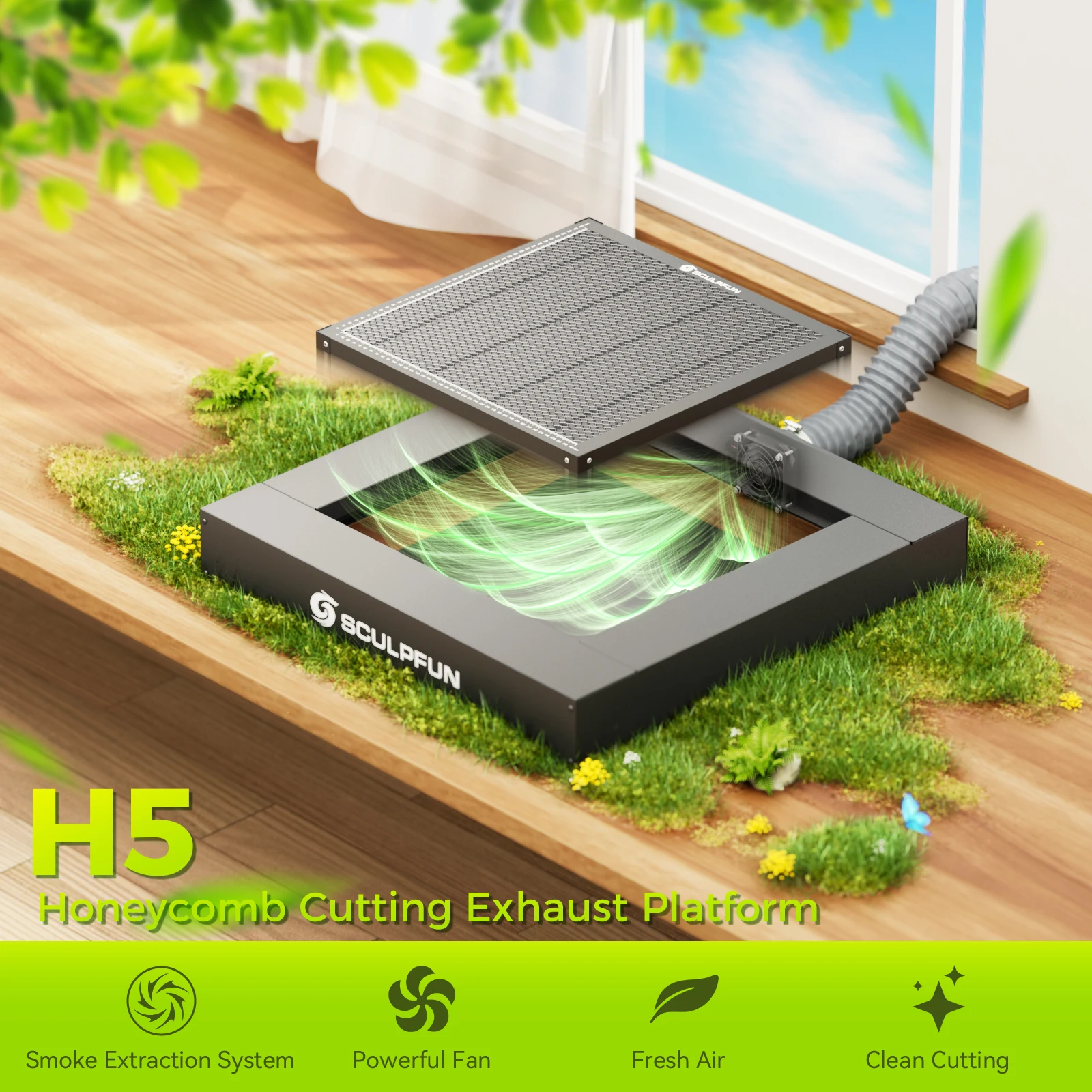 

Sculpfun H5 Laser Cutting Honeycomb Panel Platform 650x650mm Working Table for Engraver Smoke exhaust honeycomb platform US Plug