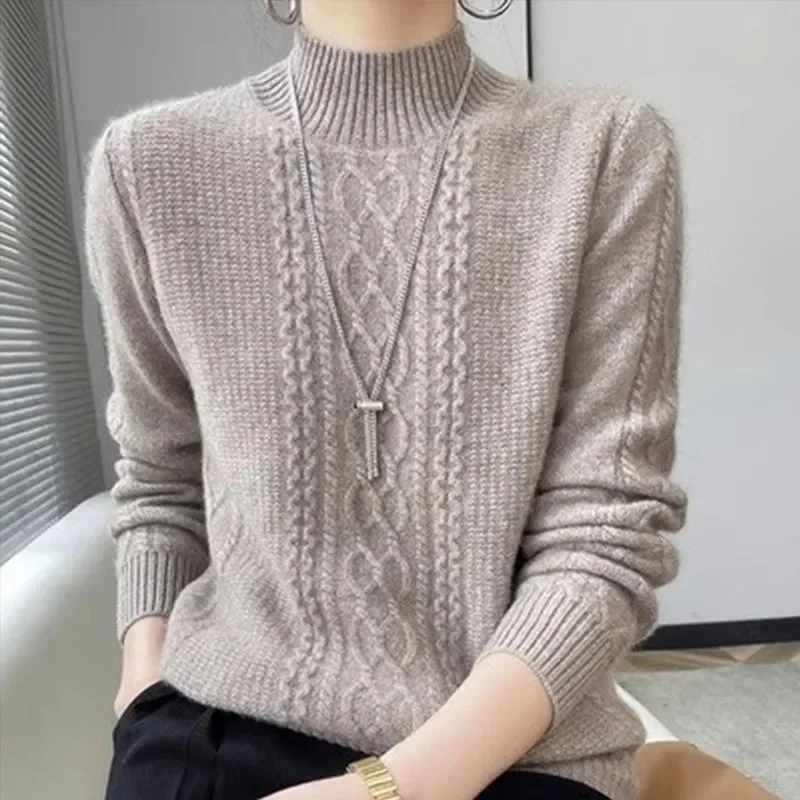 Women Autumn Winter Turtleneck Sweater Elegant Slim Solid Ribbed Knitted Cashmere Jumpers Female Long Sleeve Pullover Knitwear