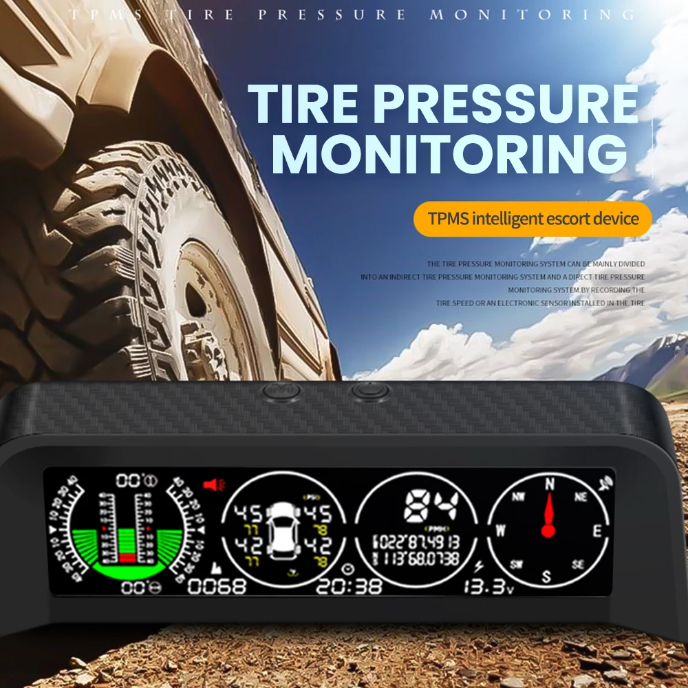 X91-WZ GPS TPMS Tire Monitor Inclinometer Gague Top View Angle Inclinometer Digital Car Compass Overspeed Alarm Car Speedometer