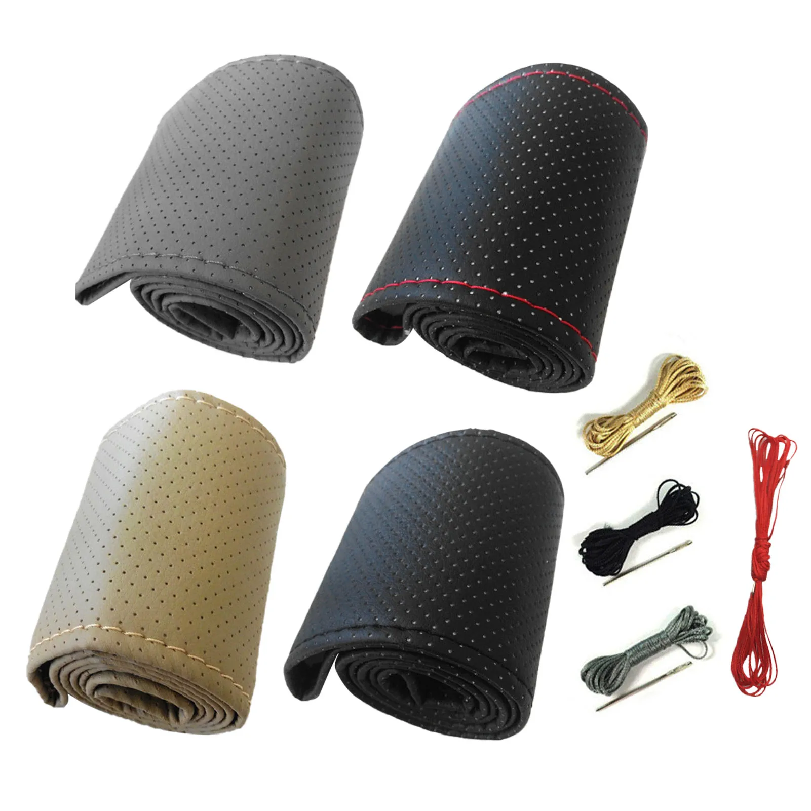 Protector Universal para volante de coche, fácil de llevar, cosido a mano, funda de cuero de microfibra perforada para volante de 38cm de diámetro