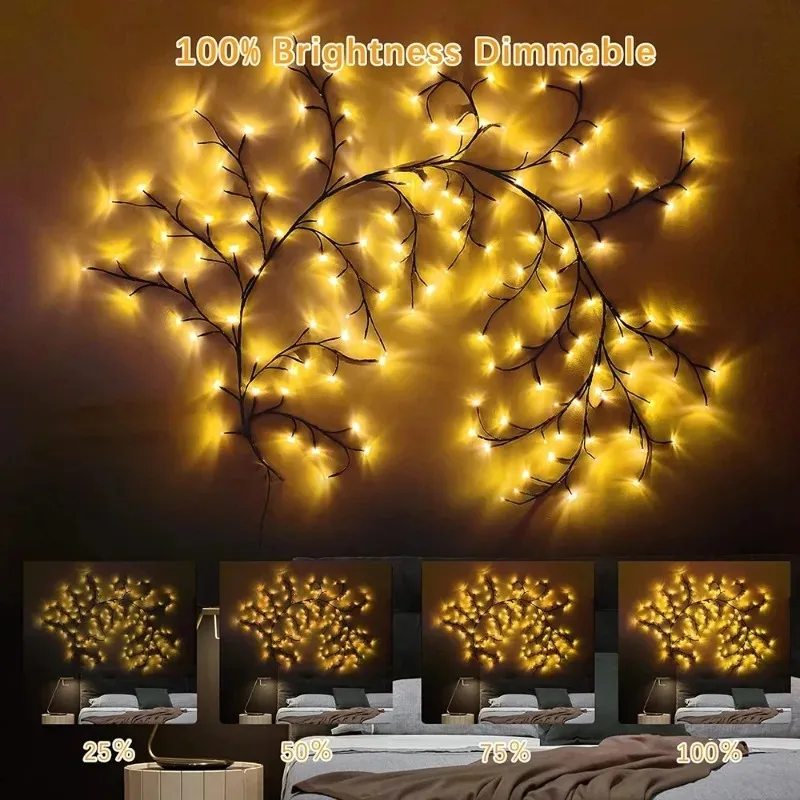 LED Willow Vine Tree Light Branch Lamp 8 Modes Bedroom Wall Decoration DIY Atmosphere Light for Holiday Christmas Party