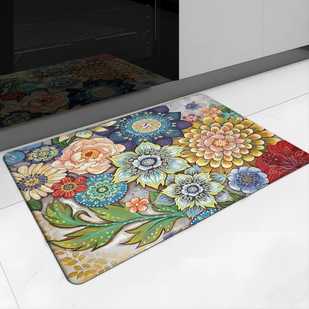 

floral kitchen rug mat for floor boho cushioned anti-fatigue mat non-slip standing desk waterproof comfort floor mat for sink, o