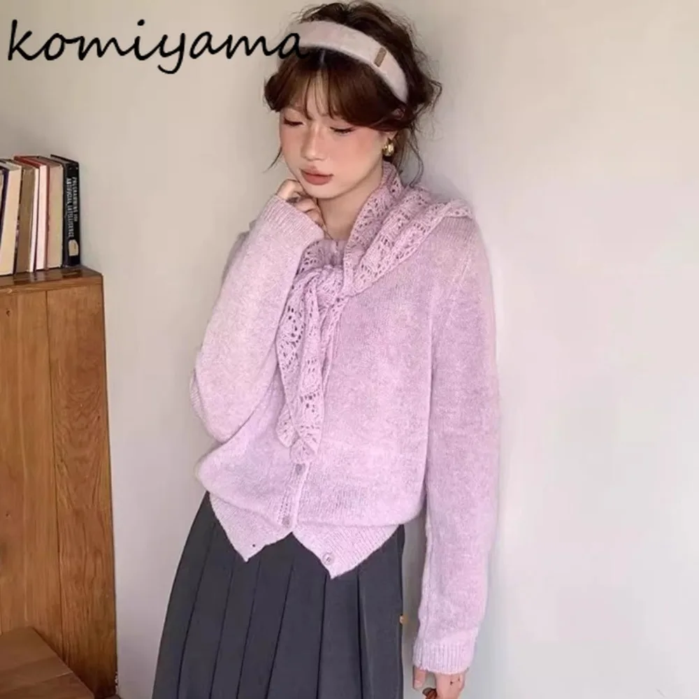 

Soft Knit Cardigan Single Breasted Woman 2025 Sweater Gentle Ropa De Mujer Autumn New Long Sleeve Cardigans Clothes with Scarf