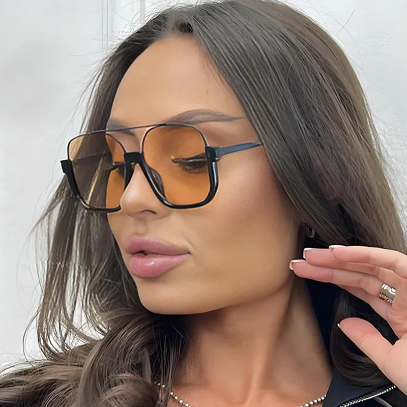 Double Bridge Square Sunglasses for Women New Retro Brown Half Frame Women's Sunglasses Trendy Shades UV400 Eyewear