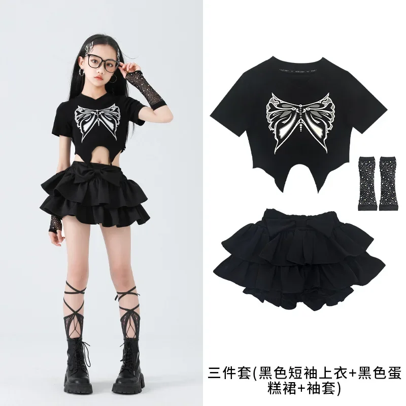 Ragazze K-pop Moda Crop Top Gonne a strati Set di vestiti Bambini Costume Hip Hop Bambini Street Dance Hot Girl Group Streetwear