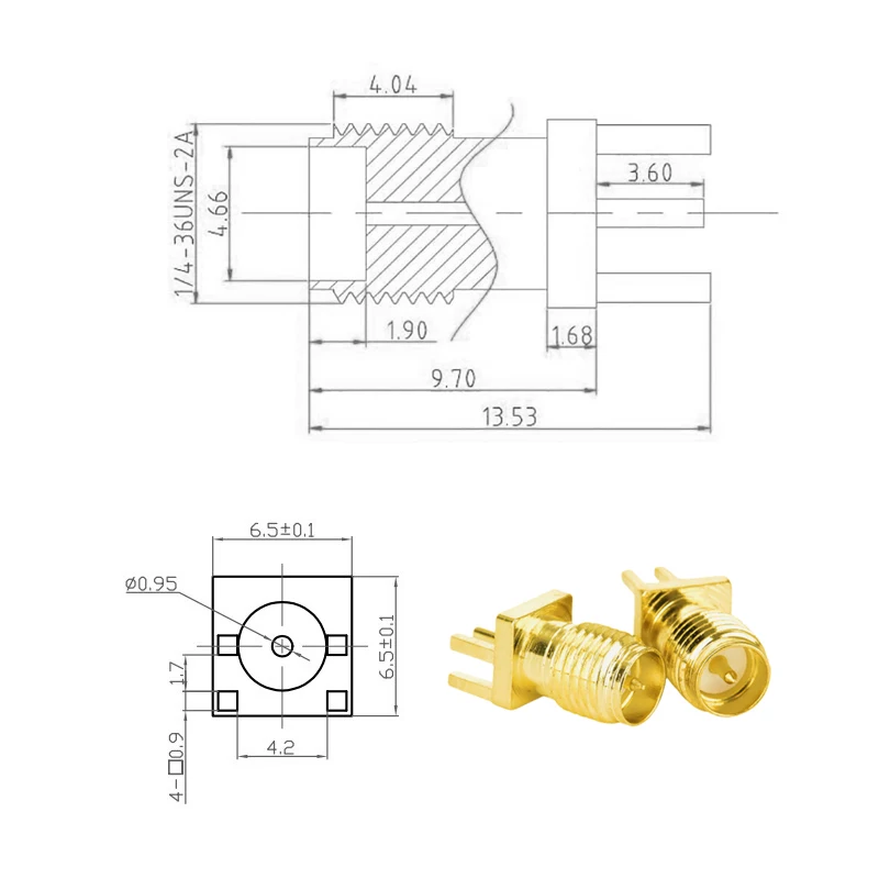 5 Stück Großhandel RP-SMA Buchse Gerade 1,6mm Steckverbinder Lötanschluss PCB-Montage RF Kupfer-Steckverbinder – Detail 2