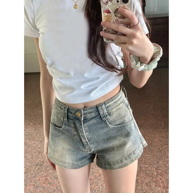 High Waist Slim Fit Denim Shorts Women's Summer New Style American Hot Girl Retro Versatile Fashionable Street Style Jeans