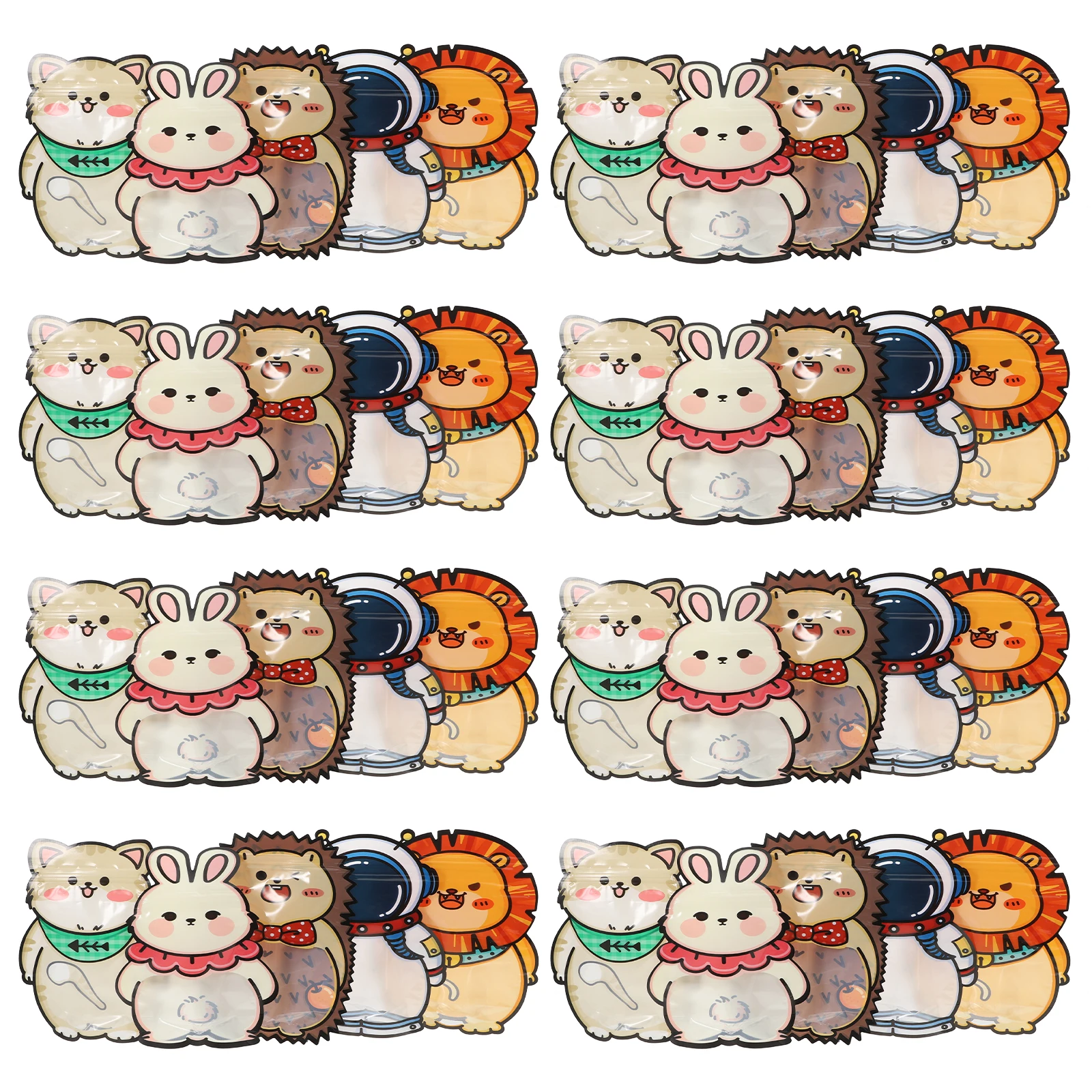 

50pcs Candy Cookies Gift Bags Cartoon Animal Astronaut Design Resealable Odorproof Waterproof Food Storage Standup Clear Treat
