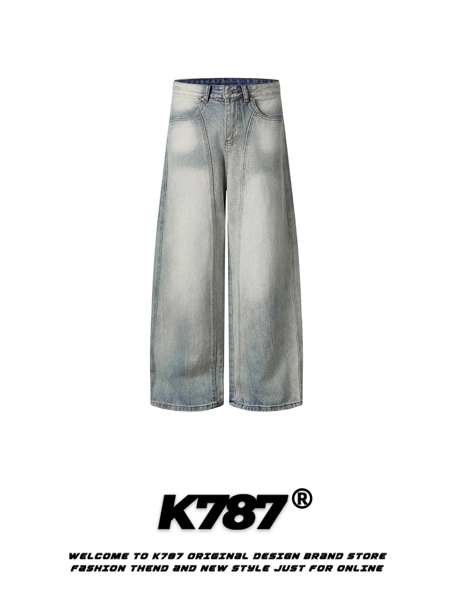 

Брюки K787 в американском ретро-стиле, деконструированные, повседневные, с высокой талией, широкими штанинами, в пол, свободного кроя, унисекс