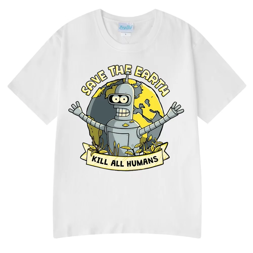 Save The Planet Kill All Humans Funny Robot T Shirts Men Women Clothing Retro Short Sleeve T-shirts Oversized Cotton Tee Shirt