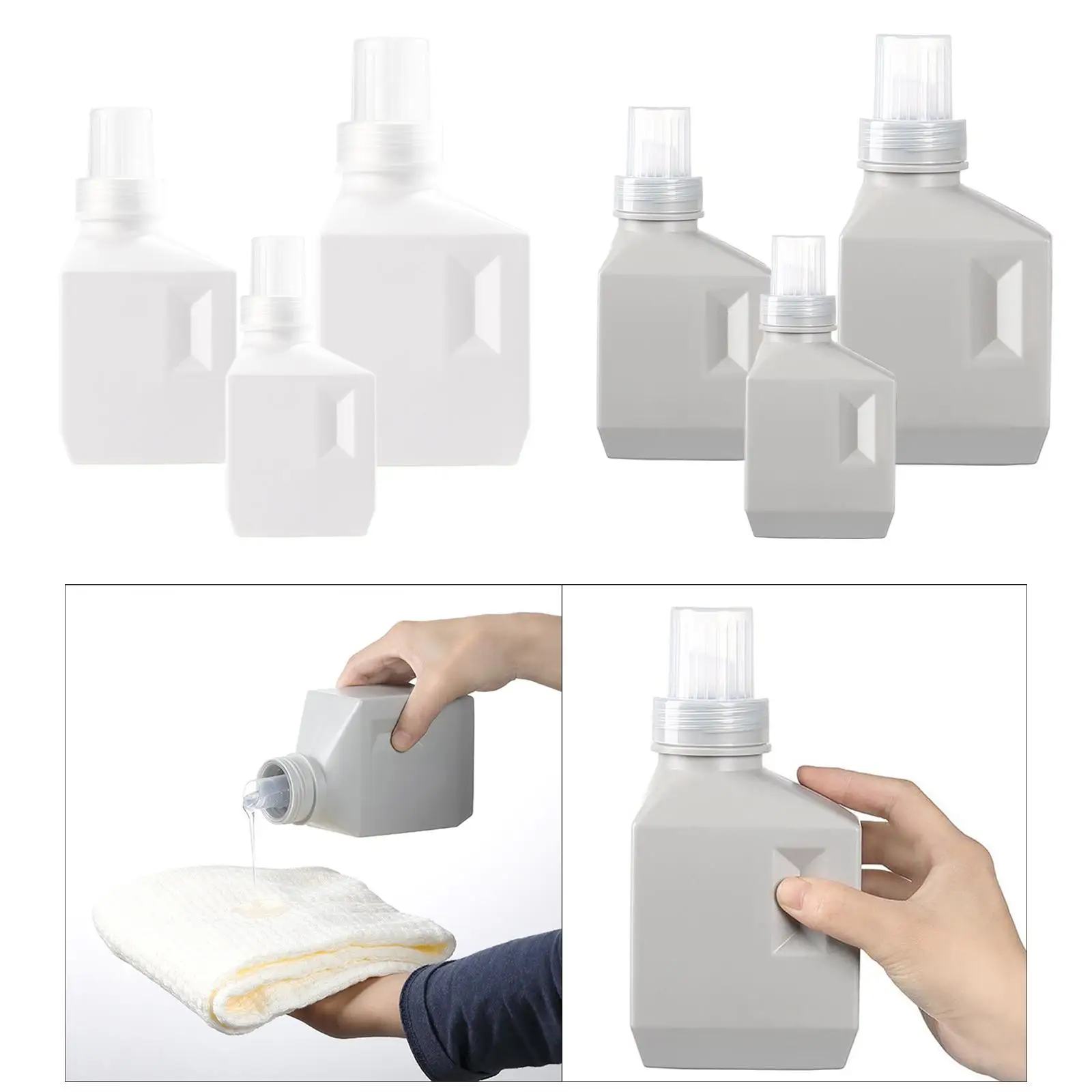 زجاجة غسيل بلاستيكية فارغة ، علامة قابلة لإعادة الاستخدام منشورة لسائل المنظفات ، المنزل