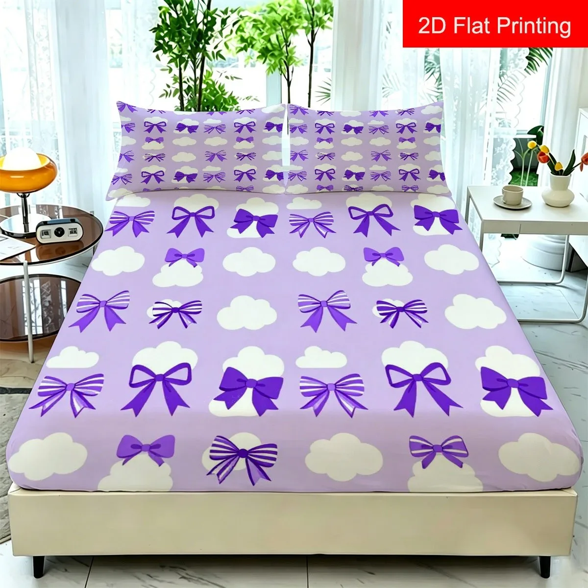 Three-Piece Set of 2D Digital Printed Bed Sheet and Pillowcase Set, Featuring Metallic Wings, Hearts, and Green Swirl Flowers on a Deep Starry Background, Available in Various Sizes, Suitable as a Gift. Three-Piece Bedding Set (Including 1 Fitted Sheet + 2 Pillowcases), Large Capacity Deep Bedding Set, Fitted Sheet with Elastic Band, Protective Cover, Mattress Protector, Machine Washable Design, Holiday Decoration, Various Sizes, Breathable Protective Cover with Pillowcase