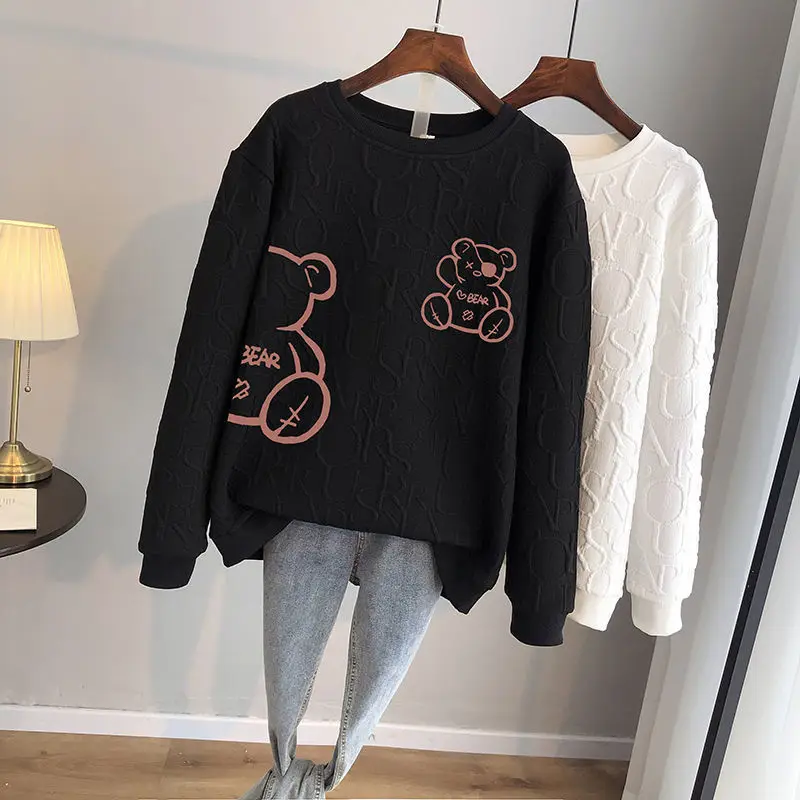 Disney 2023 Anime Fashion Bear Print Loose Sweatshirt Spring Autumn Cartoon Pullover Top Clothing