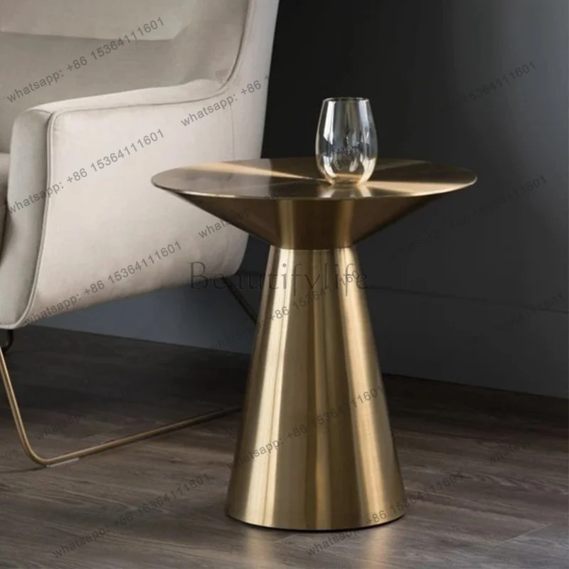 YJ Titanium Original Color All Stainless Steel Edge Table, Conical Simple Living Room, Hotel Lobby, Club Corner Table