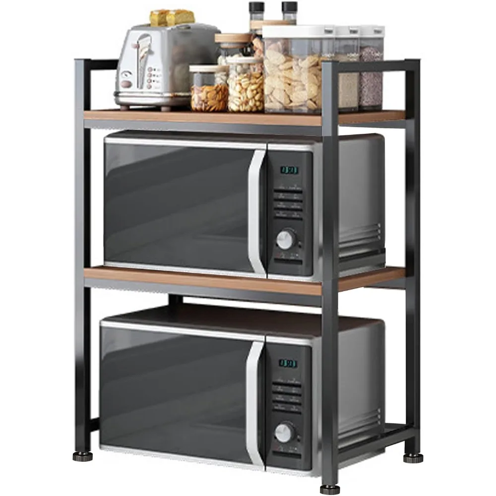 

Durable 3-Tier Microwave Stand with Carbon Steel and Wooden Panel for Kitchen Countertop Organization