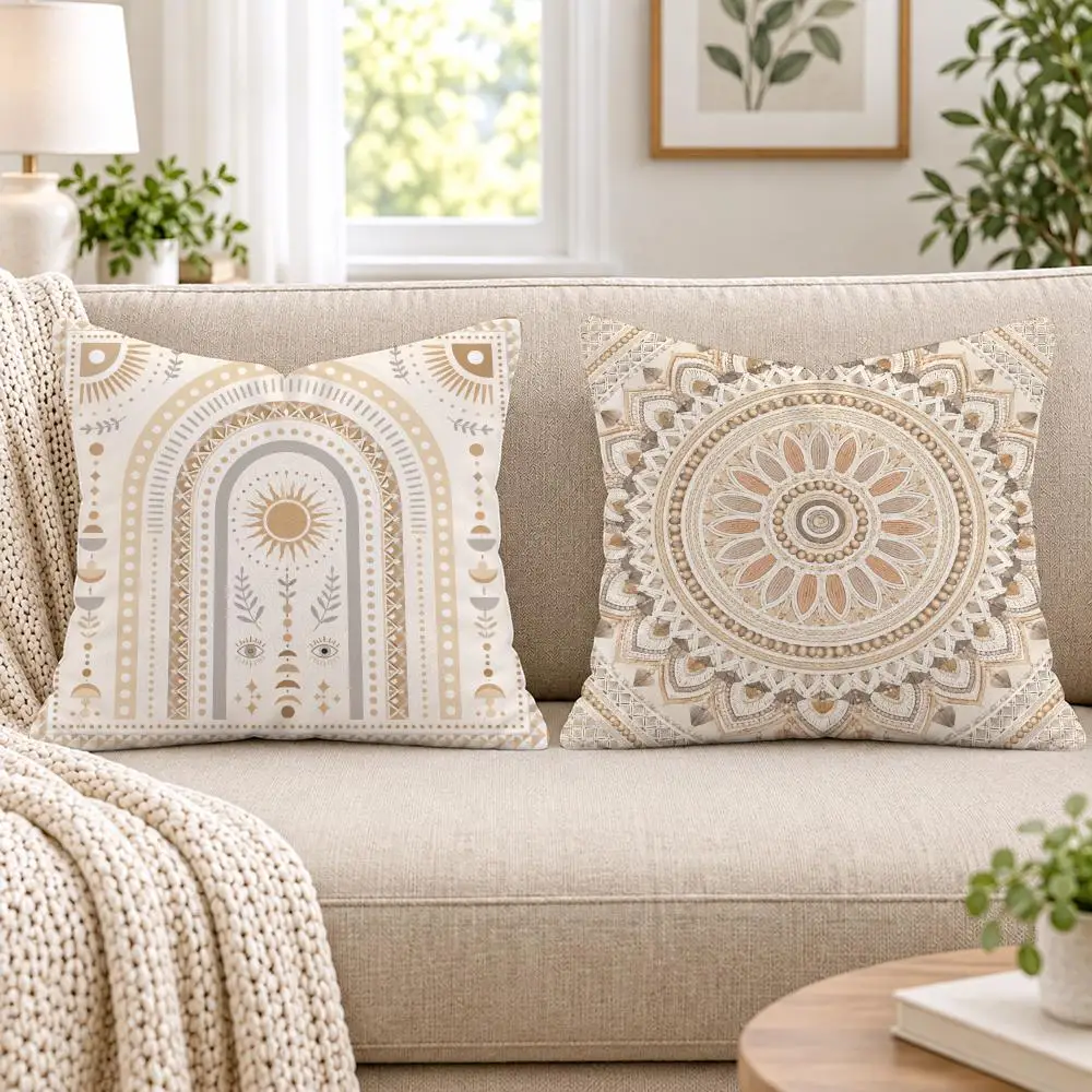 Boho Eye Macrame Style Cushion Cover Soft Short Plush Pillow Cases Hidden Zipper Cutecore Sofa Bedroom Home Decor Gift