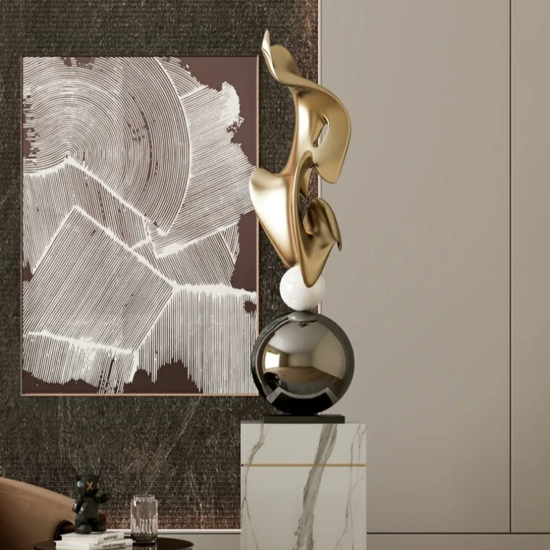 Decoração de sala de estar de clube de hotel, fibra de vidro geométrica moderna, escultura de arte decorativa, estilo de design, ornamentos de chão