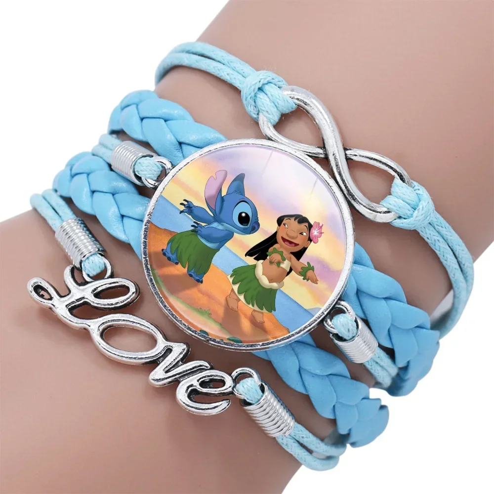 Gelang kulit Disney Stitch Fashion Lilo & Stitch gelang rantai tali anyaman klasik biru untuk anak-anak hadiah perhiasan untuk teman