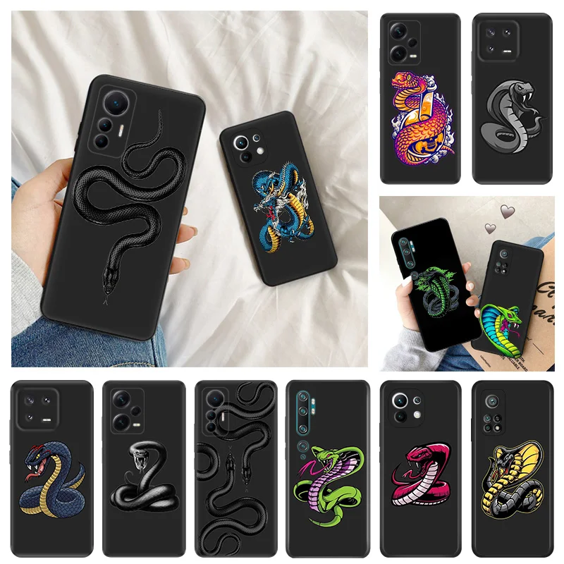 Ultra Thin Black Phone Case for Redmi Note13 4G 12s 12c 13c Note12 Xiaomi 13 12 Lite 12x 12t Pro Snake Color Cobra Python Cover