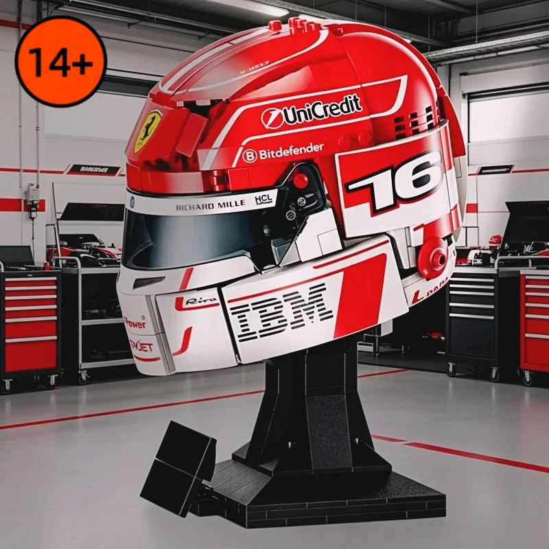 Adult Collectible Charles Leclerc F1 Helmet Brick Kit Handmade Assembly Ornament Ideal Birthday Holiday Presents Desktop Decor