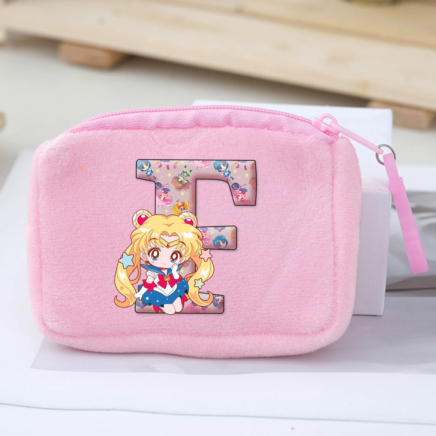 ‌ Sailor Moon Pluche Portemonnees A-Z Brief Cartoon Opbergtas Meisjes Anime Mini Tas Kawaii Vierkant Roze Rits Tas Verjaardagscadeau