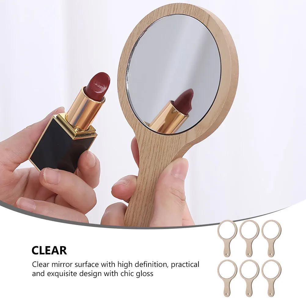 

6Pcs Handheld Makeup Mirror Wooden Handle Clear Portable Mirror for Women Travel Vanity Beauty Tool Makeup Accessories