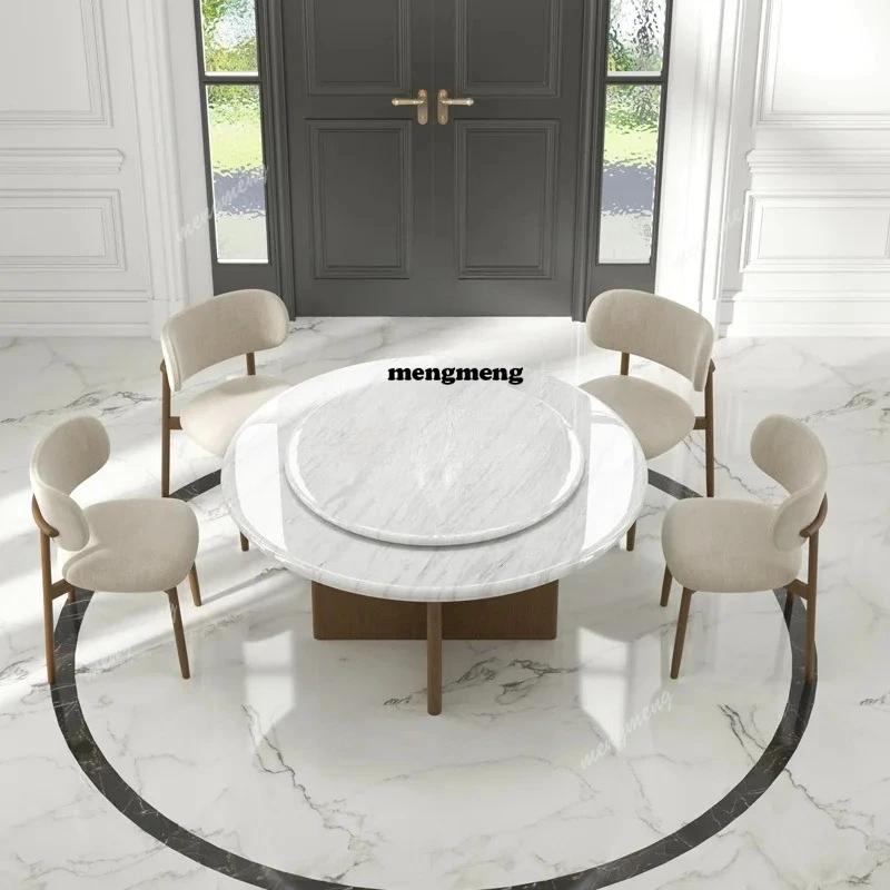 

Italian minimalist natural jazz white marble round dining table modern minimalist light luxury dining table