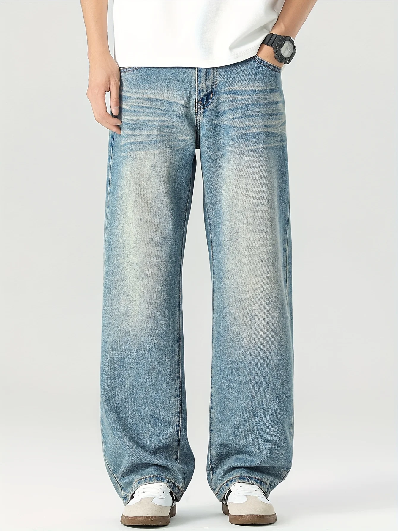 

2025: мужские широкие мешковатые джинсы, винтажные потертые джинсовые брюки в стиле ретро с карманами